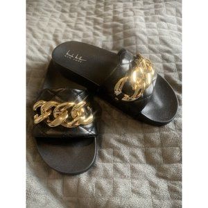 Nicole Miller Women Shoes Sandals Black Slide Wedge Size 9 GUC